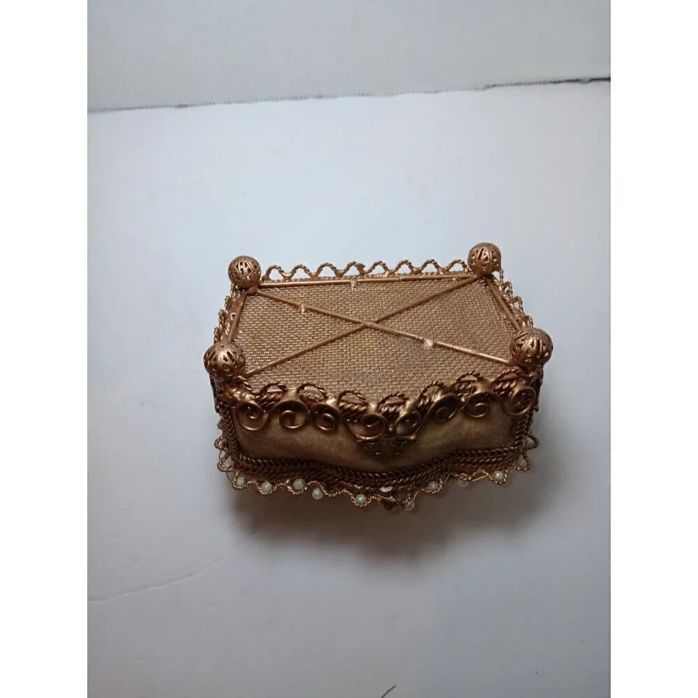 Vintage Victorian Frame Velour With Gold Brass Size 9.5x8 And Trinket Box Set